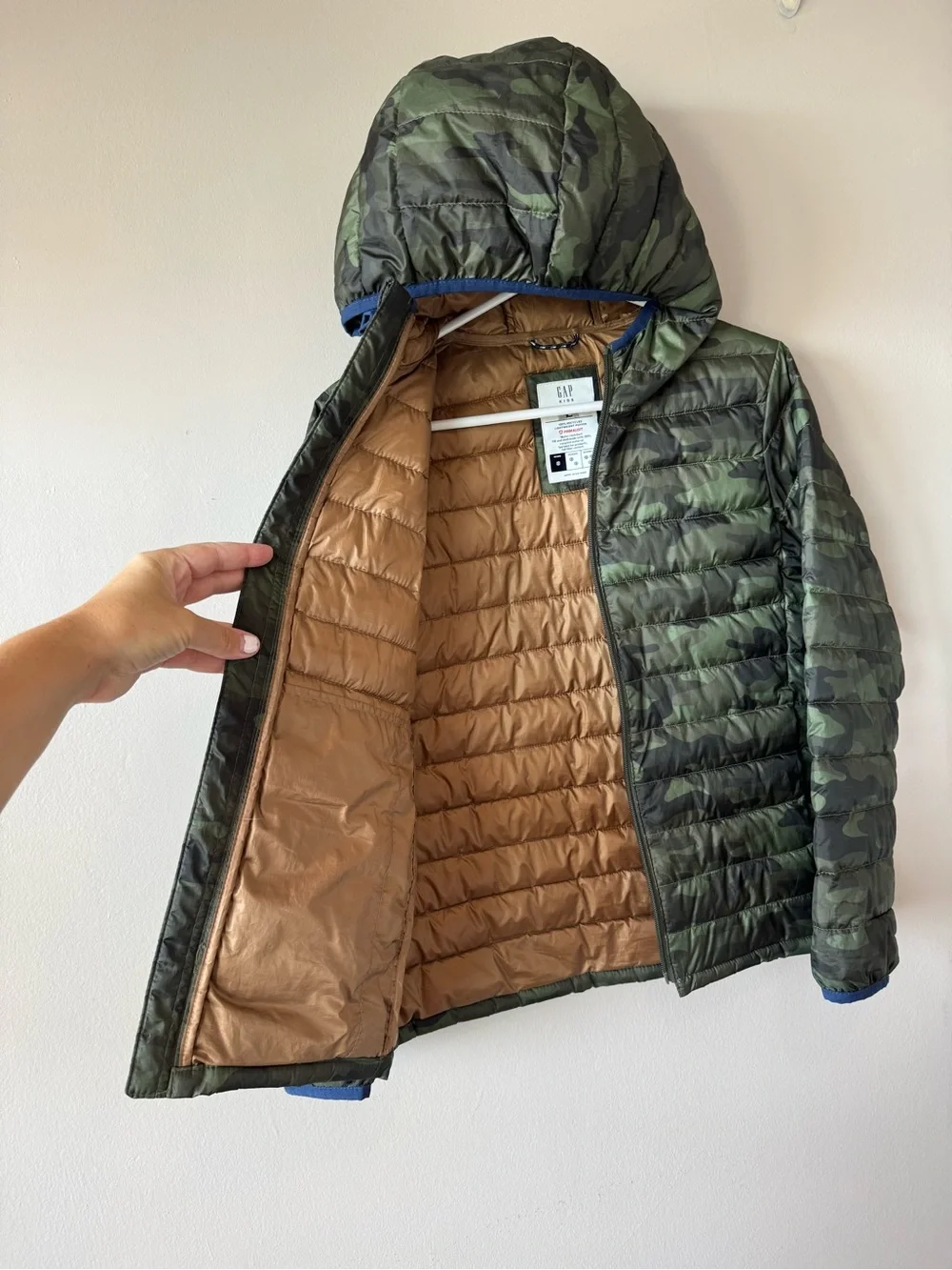 Gap Boys Green Camouflage Transition Lightweight Puffer Coat Jacket Size Large